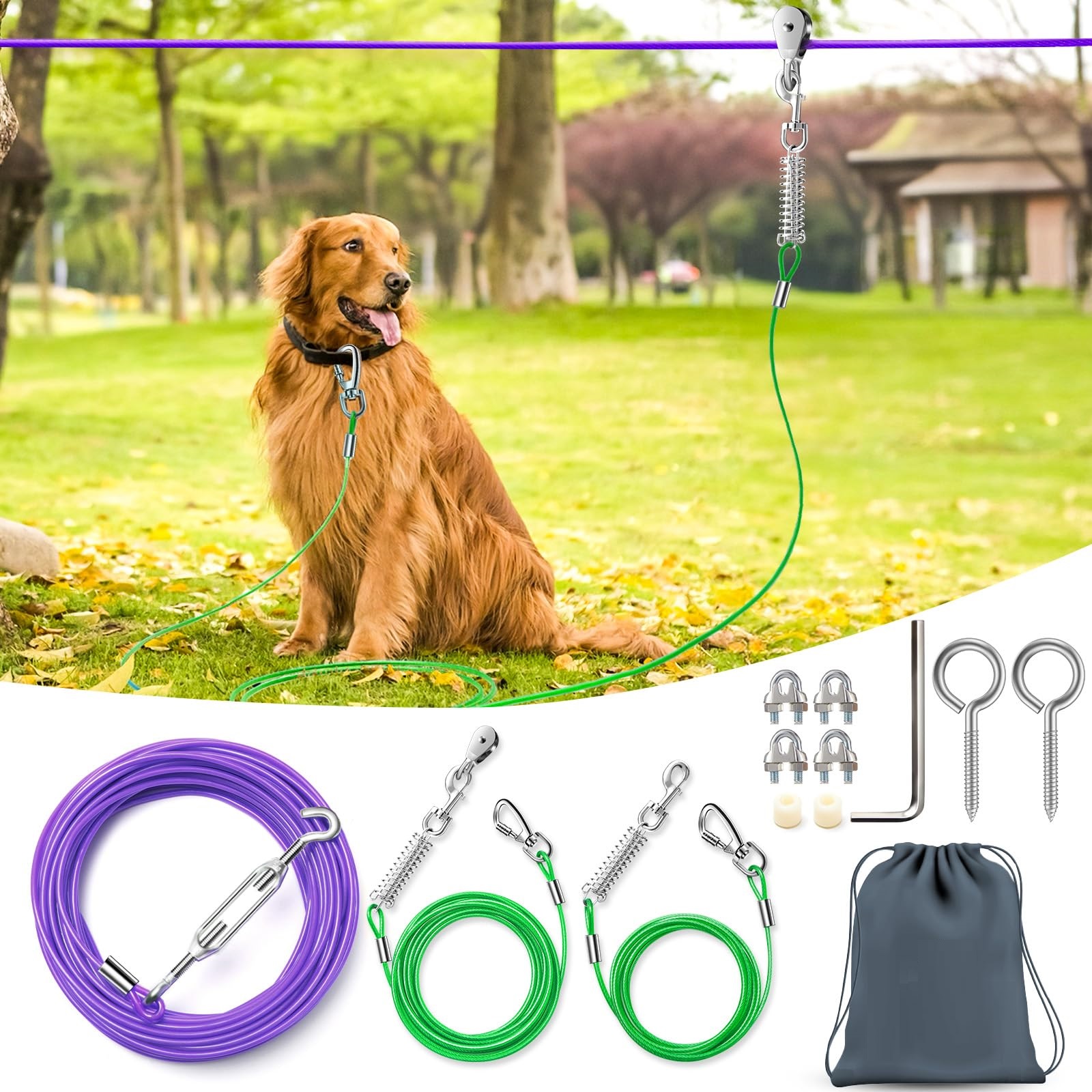 Rope dog leash with clip and accessories.
