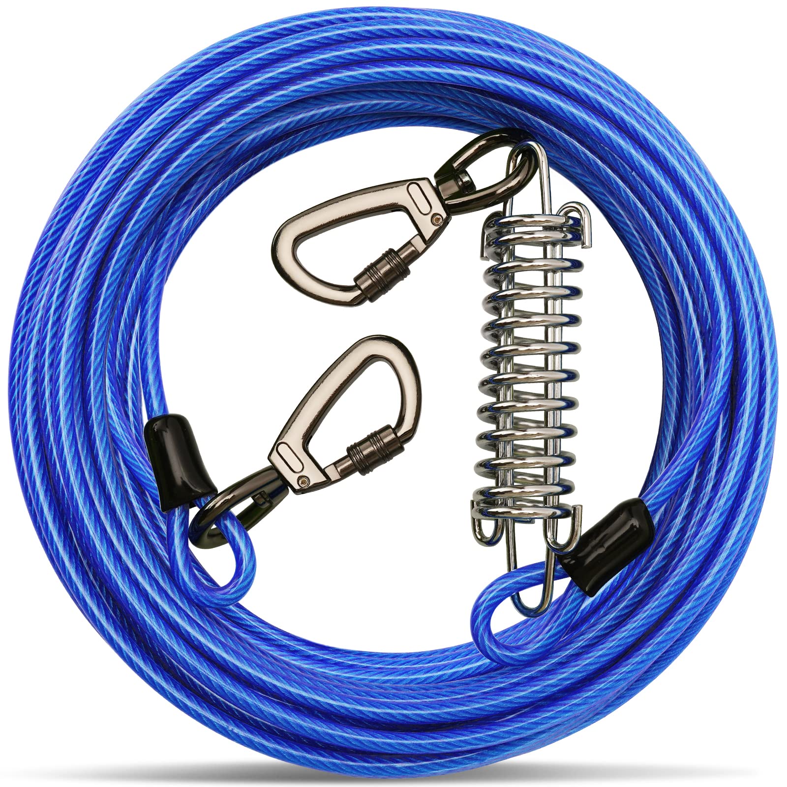 Tie-out Cable with a Shock-Absorbing Spring