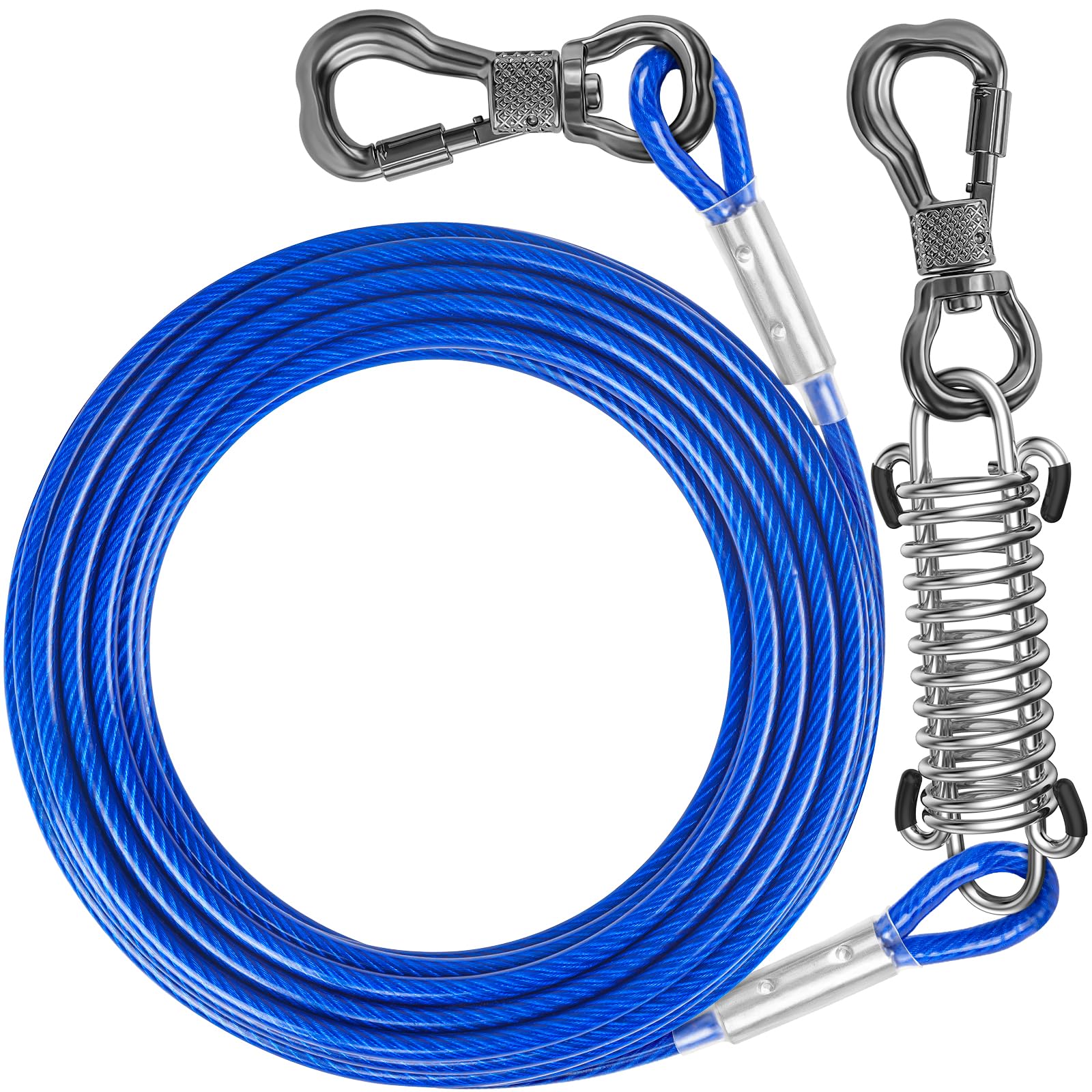 Tie-out Cable with a Shock-Absorbing Spring
