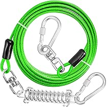 Tie-out Cable with a Shock-Absorbing Spring